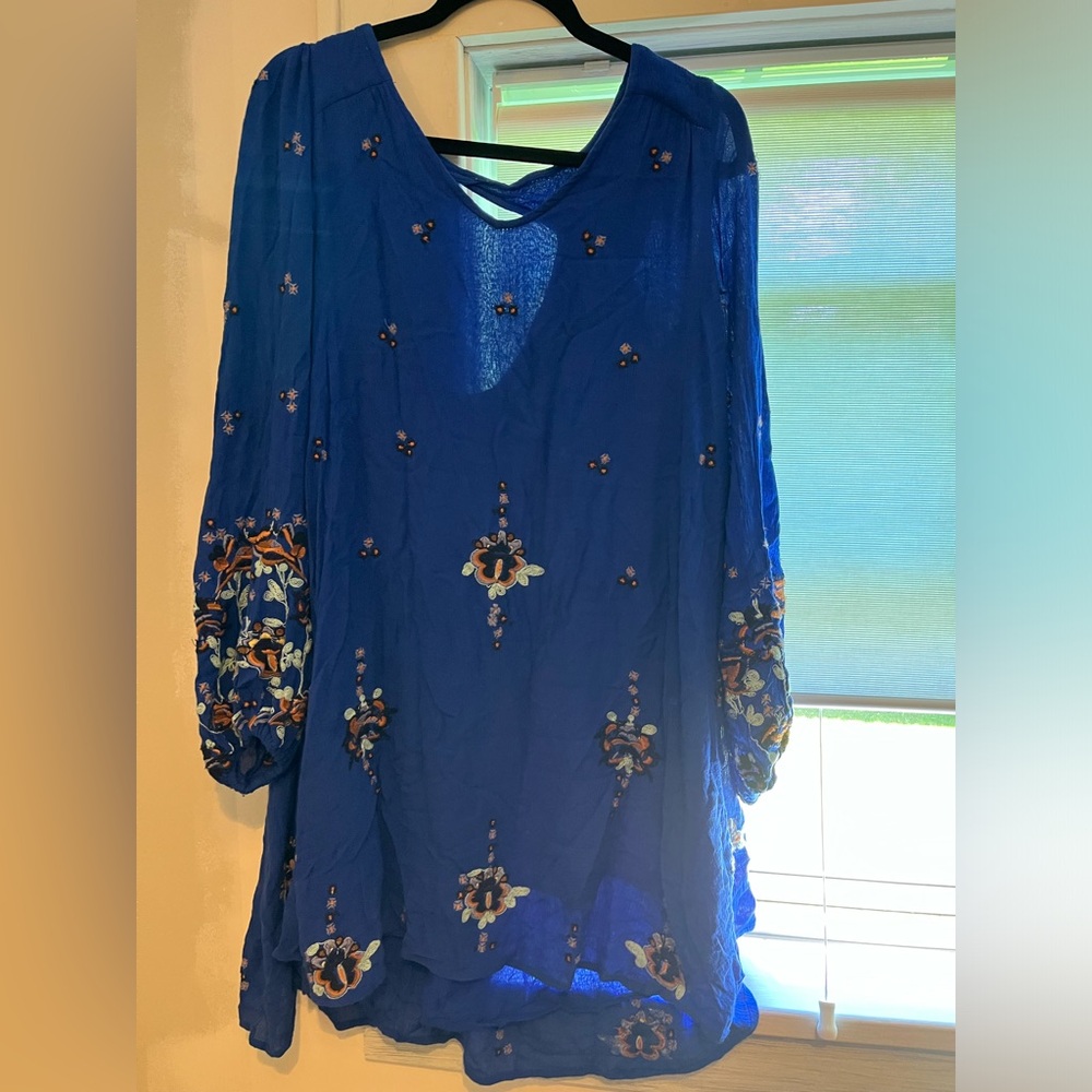 Free People cobalt blue dress with embroidery - Picture 1 of 4